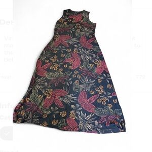 Vintage 90s Black Red and Green Floral Print Maxi Dress Fairy Whimsigoth